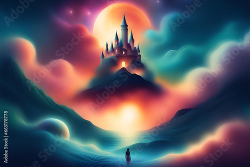 Fantasy castle in the sky. Generative AI