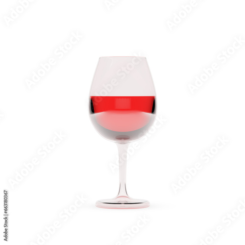 Glass with red wine isolated on white background. Front view, 3D rendering.