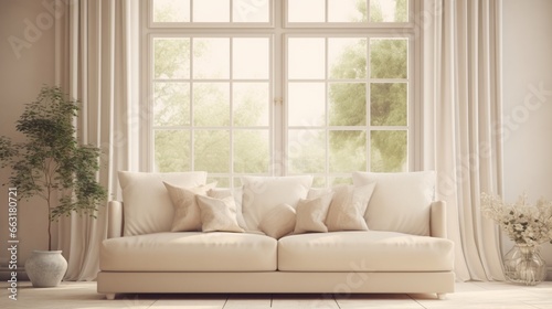 Photo of a white couch in front of a window