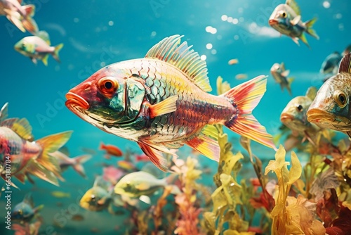 Old photo of colorful fish. Generative AI