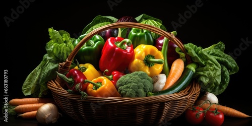 a picture of arrangement of fresh vegetables on a basket, AI Generative