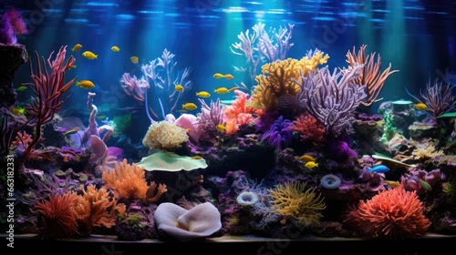 An exquisite aqua scape featuring a lush underwater garden with vibrant aquatic plants, AI Generative © Horsi