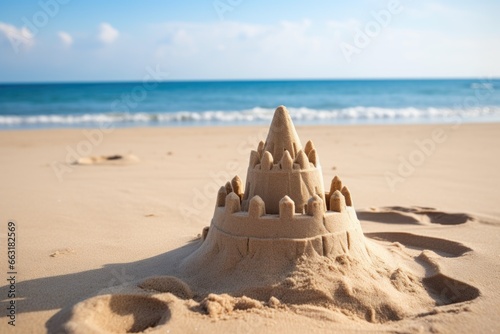 a half-filled sandcastle at the beach photo