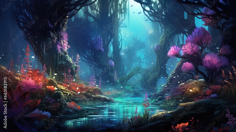 Fototapeta premium A mesmerizing aqua scape that resembles a fantastical underwater forest, AI Generative