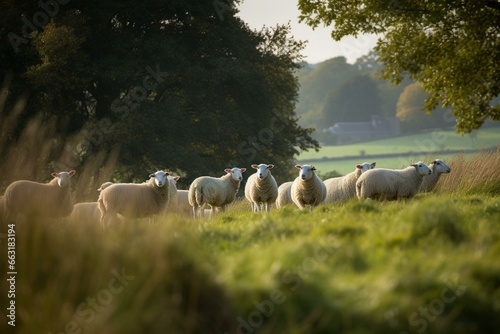 sheep in field. Generative AI