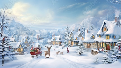A whimsical Christmas tableau set in a magical winter wonderland, AI Generative