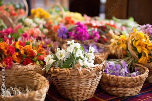 overflowing baskets of flowers for a cultural gathering