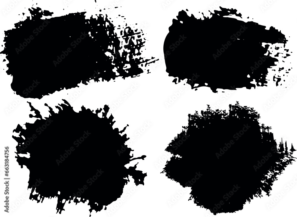 black 8 Brush strokes. Ink painting. Set collection. Vector illustration. Black and white, monochrome