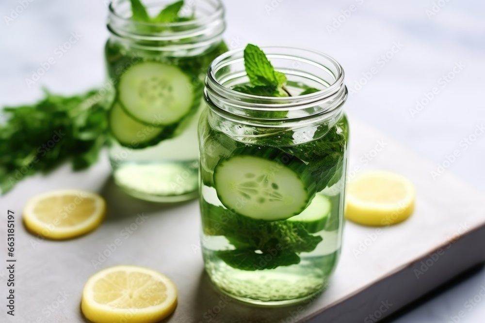 detox water with cucumber slices and mint leaves detox water with cucumber slices and mint leaves