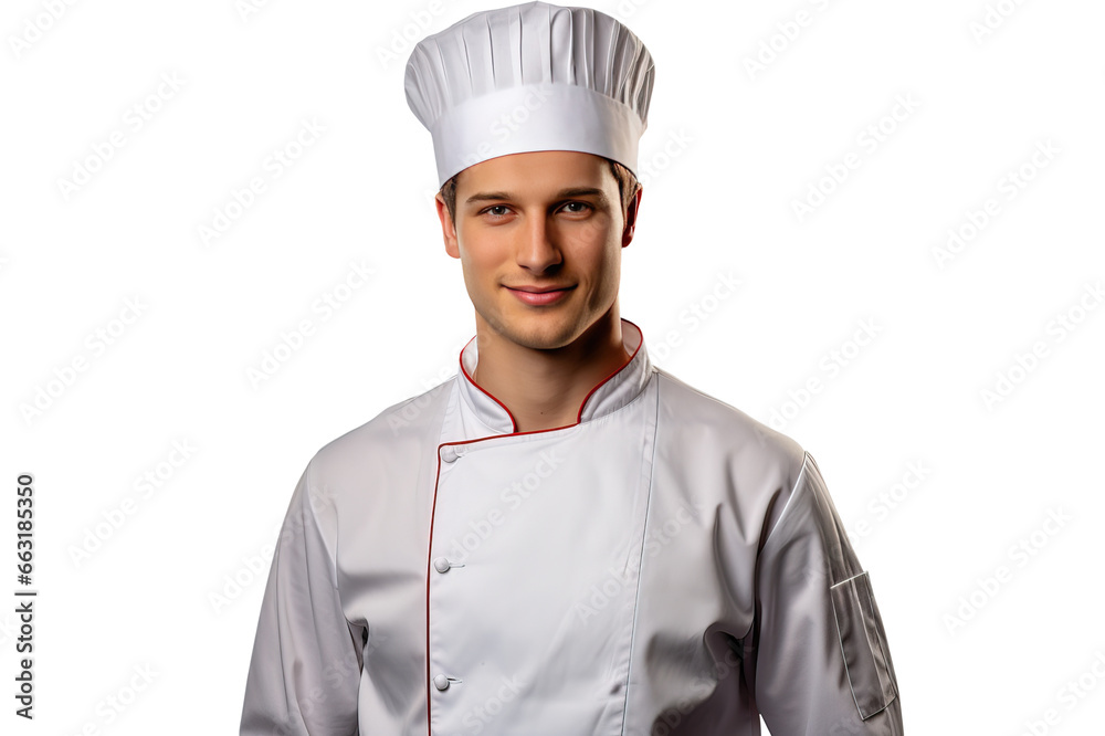 portrait of a confident young male chef in chef's hat and jacket portrait of a confident young male chef in chef's hat and jacket