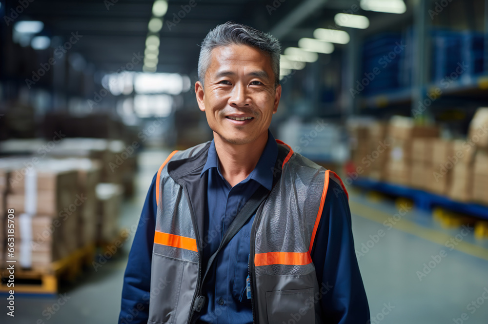 Photo of Asian worker in sorting warehouse Photo of Asian worker in sorting warehouse