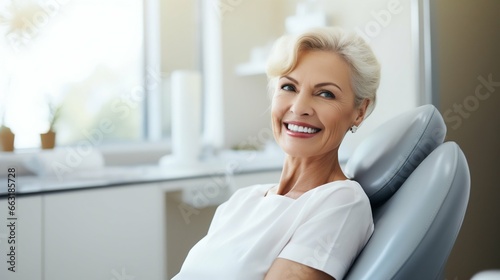 Confident Smile: Woman in a Dental Chair. Generative ai