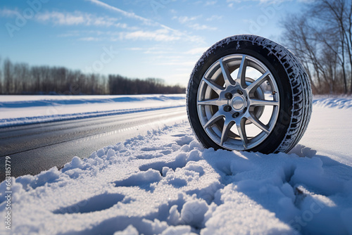 Photo of winter tire on the snow