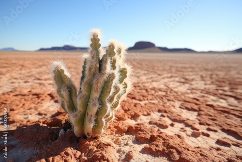 a dehydrated cactus in an arid landscape