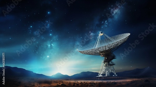 Stargazing Science  Radio Telescope Aiming at the Night Sky. Generative ai