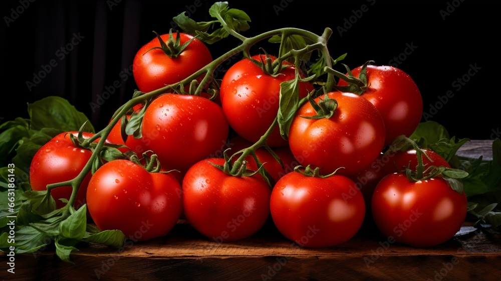 Freshly Harvested: Ripe Tomatoes Plucked from the Bush. Generative ai Freshly Harvested: Ripe Tomatoes Plucked from the Bush. Generative ai