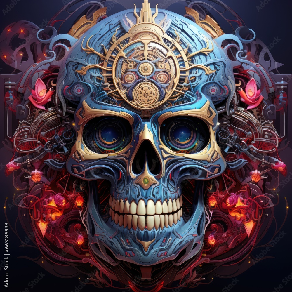 a digital illustration of a skull image with a robotic texture, AI Generative a digital illustration of a skull image with a robotic texture, AI Generative