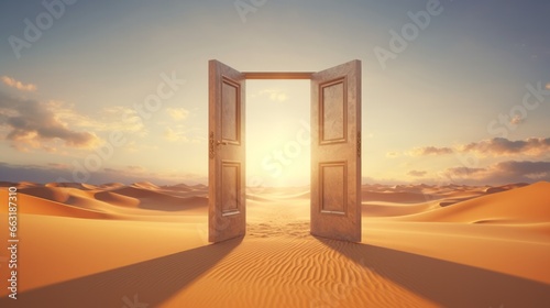 Photo of an open door revealing a breathtaking desert landscape