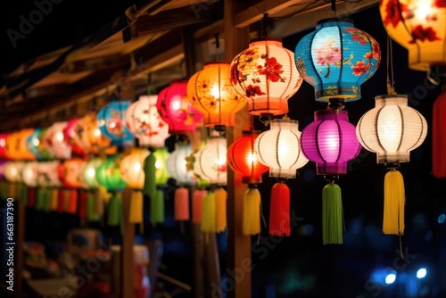 colorful lanterns hung at a mid-autumn festival © altitudevisual