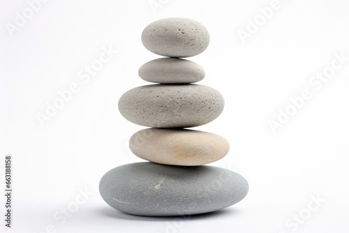 Pebble Stacking Zen  Smooth Stones Balancing on White Background. Perfect for Spa and Beach