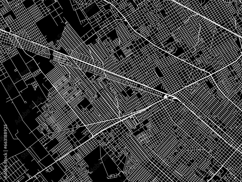 Vector road map of the city of  Jose C. Paz in Argentina with white roads on a black background. - obrazy, fototapety, plakaty 