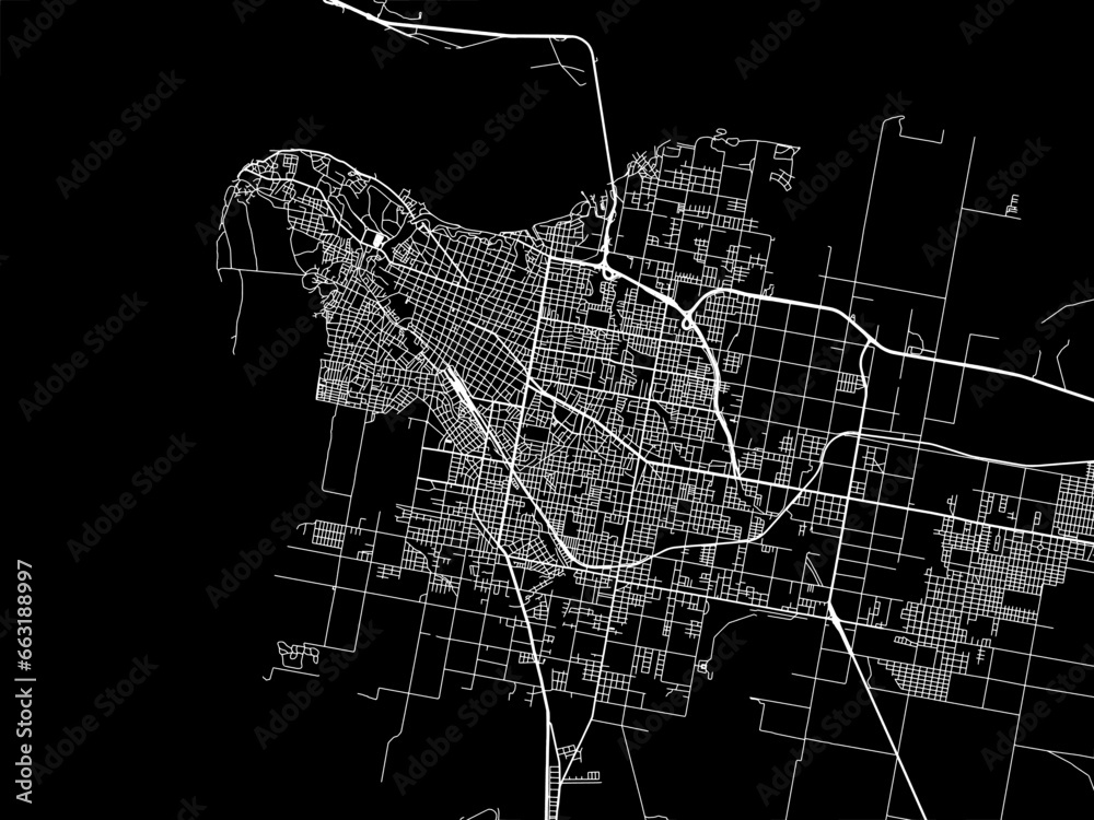 Vector road map of the city of  Parana in Argentina with white roads on a black background.