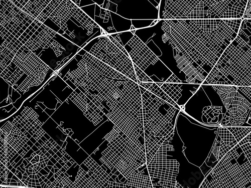 Vector road map of the city of Hurlingham in Argentina with white roads on a black background.