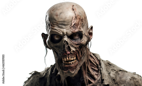 A very Scary Zombie ready to attack on transparent background png. Ai generative. photo