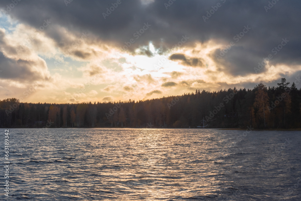 Obraz premium sunset over the Lake Ruovesi