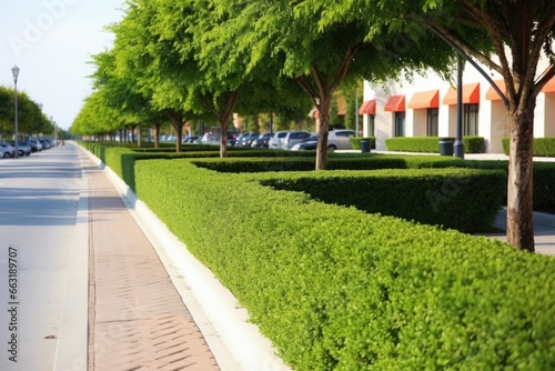 properly trimmed hedges along the sidewalks