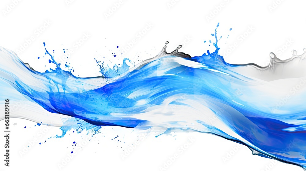 Blue wave with splashes on white background. Generative AI Blue wave with splashes on white background. Generative AI