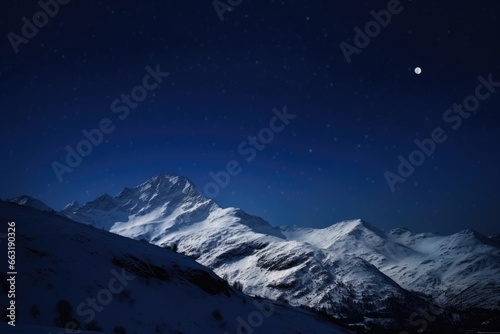 a snowy mountain peak under a moon-lit night sky © altitudevisual