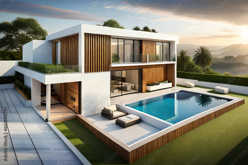 modern villa with pool