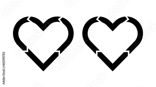 Black arrow heart icons set. Health logos illustration vector isolated on white background.