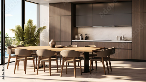 Perspective of modern luxury interior with dining table