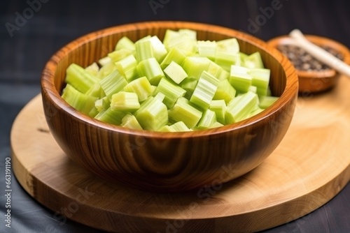 chopped bitter melon in a wooden bowl