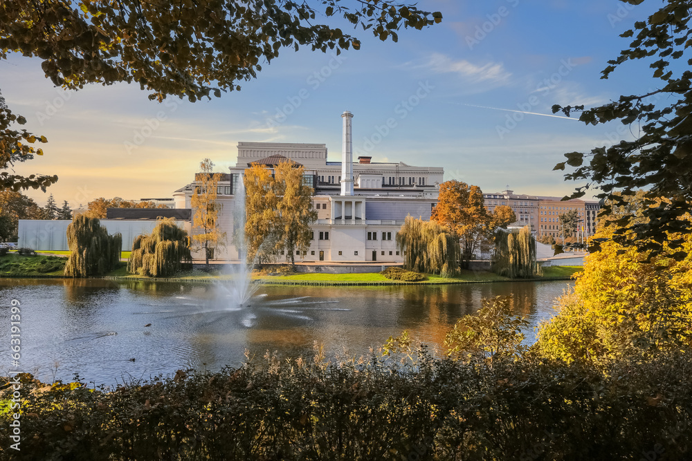 Fall in Riga, view of the city channel - obrazy, fototapety, plakaty 