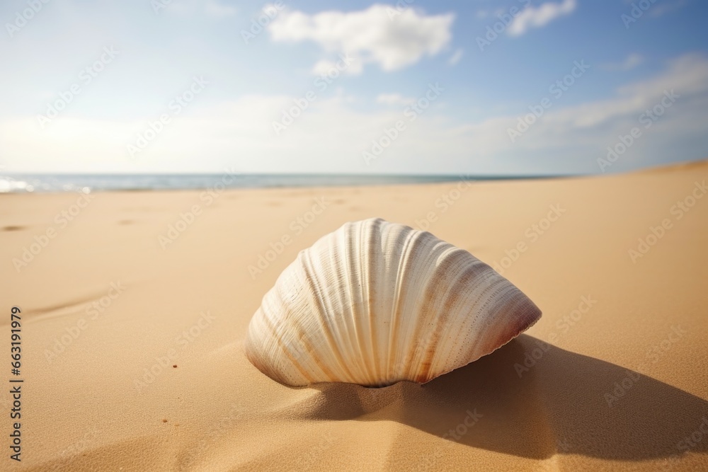 a closed clam shell on a sandy beach a closed clam shell on a sandy beach