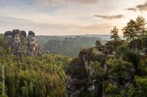 Rugged Rock Outcrops at an Overlook in Saxon Switzerland National Park, Nationalpark Sächsische Schweiz