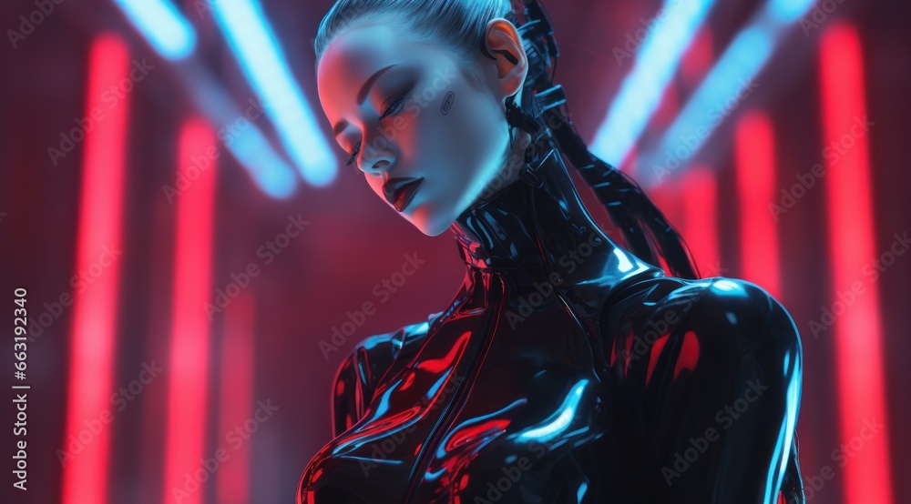 A sultry figure draped in latex captures the essence of the concert, embodying both the person and the music in a wild and fluid display of style A sultry figure draped in latex captures the essence of the concert, embodying both the person and the music in a wild and fluid display of style