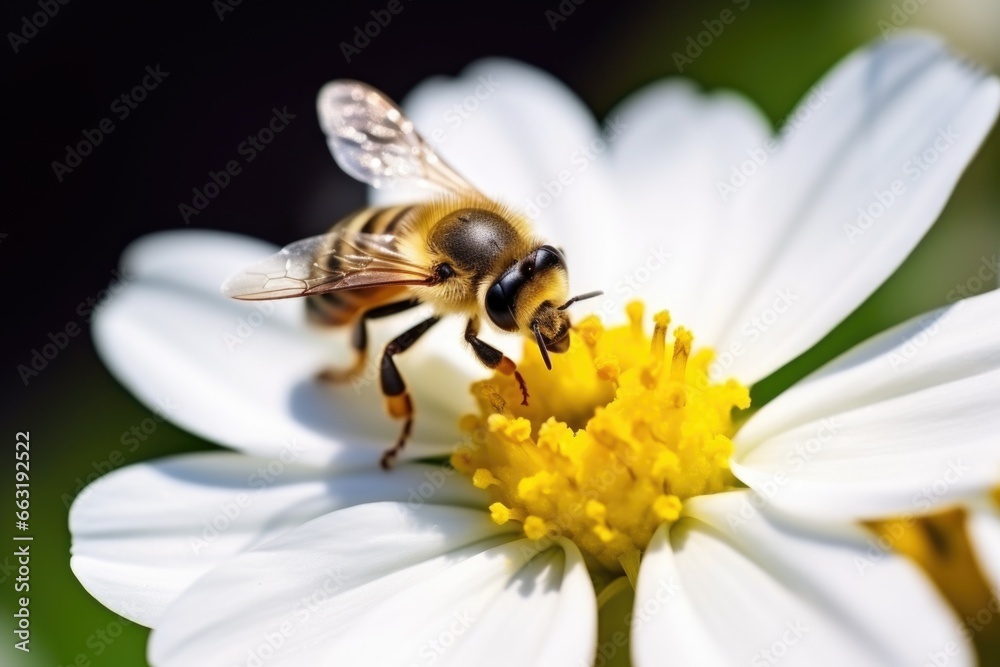 a close-up of a robust bee pollinating a flower a close-up of a robust bee pollinating a flower