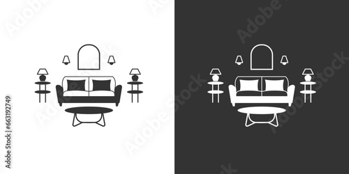 Furniture icon on black and white background. Vector interior icon