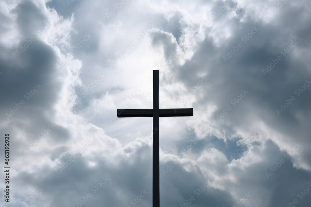 an inverted cross against a cloudy sky