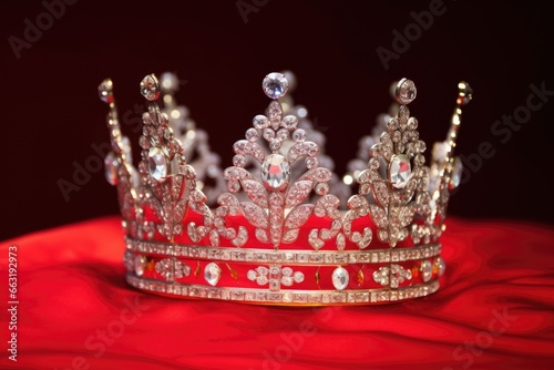 close-up of the papal tiara on red velvet