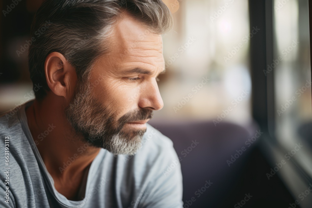 Obraz premium Man deep in thought, reflecting modern, diverse, and authentic representations of masculinity - Portrait - AI Generated