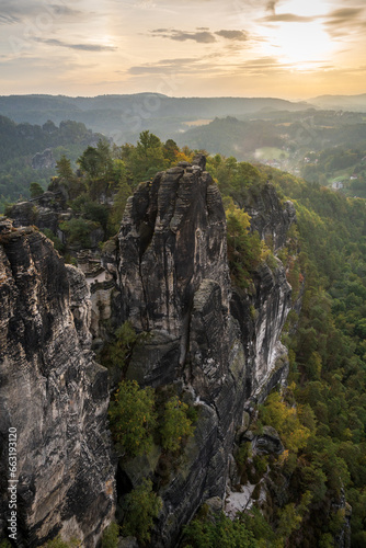 Rugged Rock Outcrops at an Overlook in Saxon Switzerland National Park, Nationalpark Sächsische Schweiz