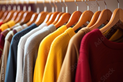 close up shot of gender-neutral clothing on hangers