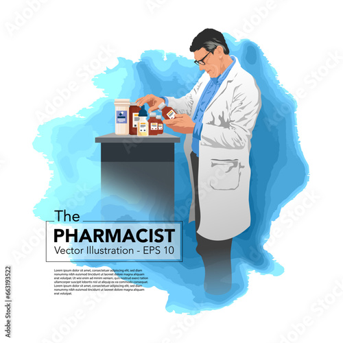 Pharmacist holding the bottle of medicine. Pharmacists preparing medications in their stores