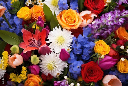 a mixed bouquet of national flowers from multiple countries