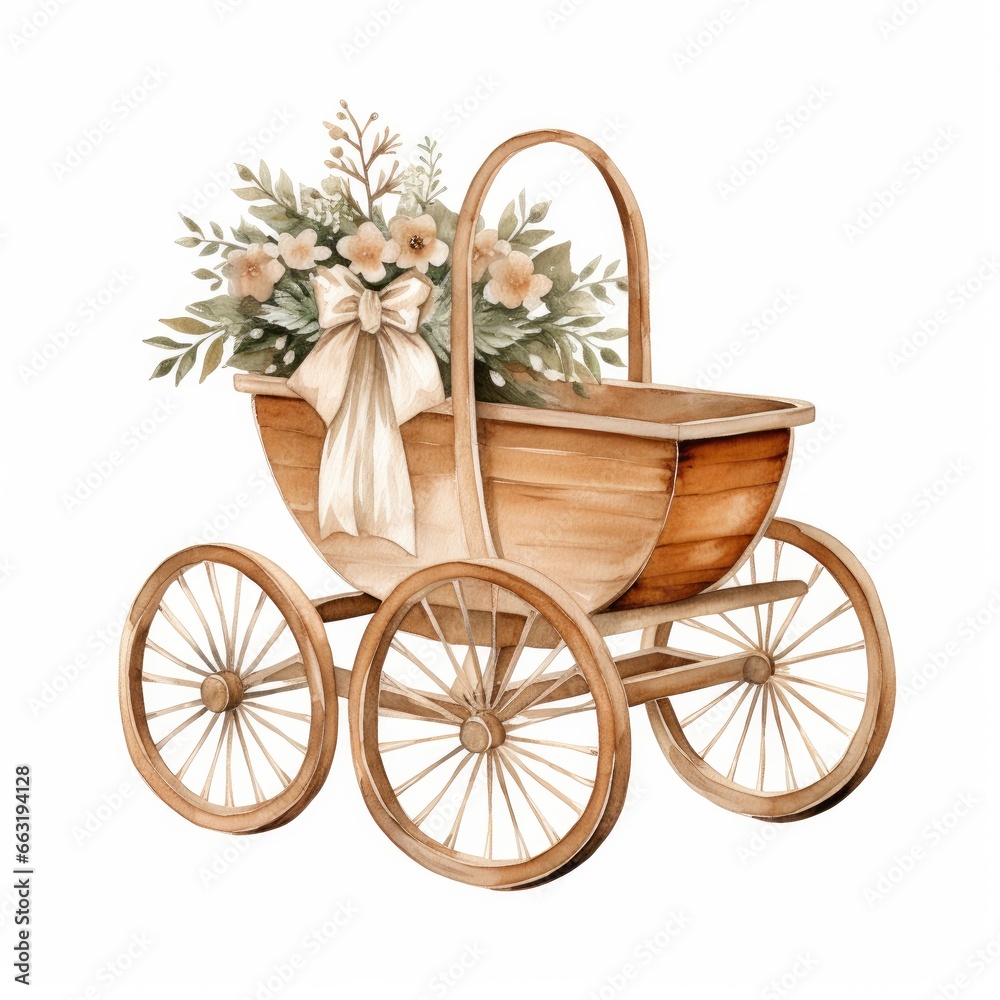 Watercolor Baby carriage Clipart on white background.